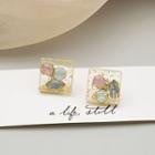 Gold Leaf Resin Earring E3017 - 1 Pr - Blue & Pink - One Size