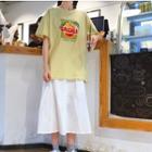Print Short-sleeve T-shirt / Tie-waist Midi Skirt
