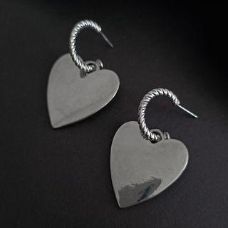 Heart Sterling Silver Hook Earring 1 Pair - Silver Pin - Love Heart - Silver - One Size