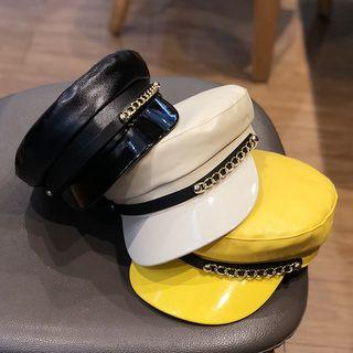 Chained Faux Leather Military Cap