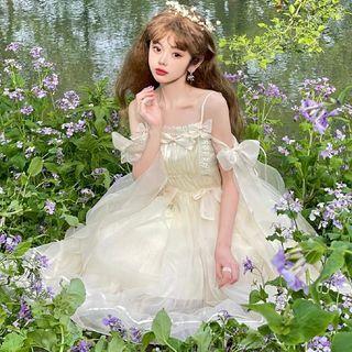 Spaghetti-strap Ribbon Mesh A-line Dress (various Designs)