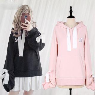 Ribbon Detail Embroidered Hoodie