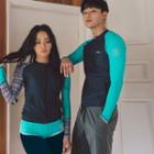 Couple Matching Long-sleeve Color Block Zip Rashguard / Swim Shorts / Swim Pants / Set