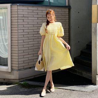 Puff-sleeve Smocked Dress