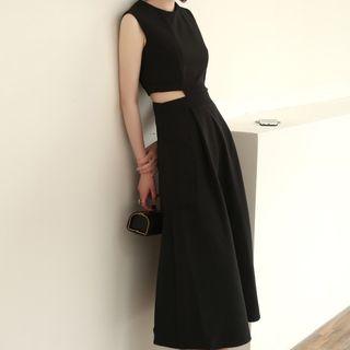 Cutout Waist Sleeveless Midi Dress