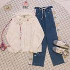 Bell-sleeve Collared Eyelet Trim Blouse