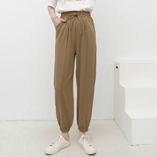 Plain Lace-up Cropped Harem Pants