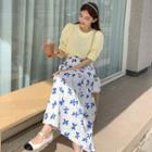 Band-waist Shirred Long Floral Skirt