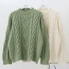 Long-sleeve Plain Linen Flower Sweater