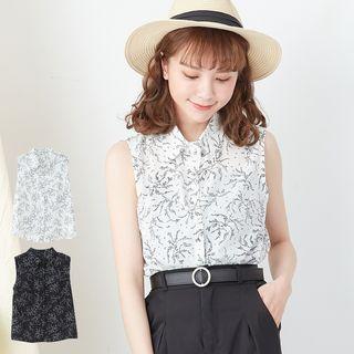 Leaf Print Sleeveless Shirt