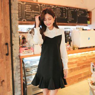 Mock Two-piece Collared Mini Dress