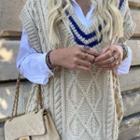 V-neck Cable Knit Sweater Vest Almond - One Size