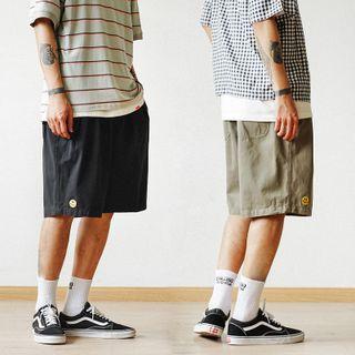 Smiley Face Embroidered Straight Leg Shorts