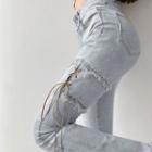 High-waist Washed Lace-up Boot-cut Jeans