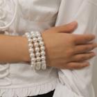 Faux Pearl Layered Bracelet 1 Pc - 0588 - White Gold - One Size