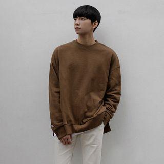 Buttoned-sleeve Boxy-fit Thick Sweatshirt