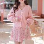 V-neck Rib-knit Pastel Cardigan