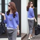 Long-sleeve Paneled Midi Sheath T-shirt Dress