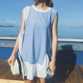 Striped Ruffle Hem Sleeveless A-line Dress
