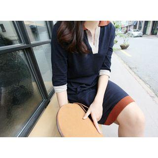 Open-placket Contrast-trim Shift Dress