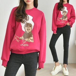 Dog Print Brushed-fleece Lined Sweatshirt
