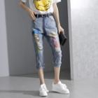 Distressed Painted Cropped Jeans