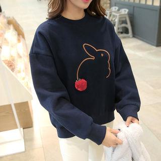 Rabbit-pompom Brushed-fleece Lined Sweatshirt