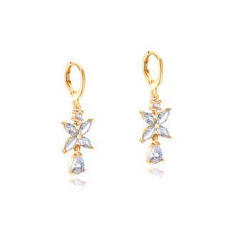Fashion And Elegant Plated Gold Ribbon Earrings With Cubic Zirconia Golden - One Size