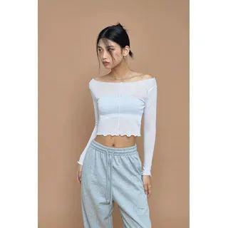 Boatneck Lettuce-edge Crop Top