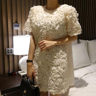 Round-neck Appliqu  Dress Ivory - One Size