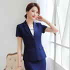 Short-sleeve Blazer / Dress Pants / Mini Pencil Skirt / Spaghetti Strap Top / Set