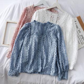 Eyelet Loose-fit V-neck Shirt