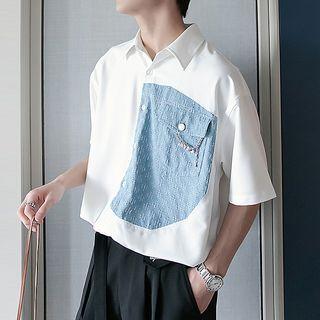 Short Sleeve Denim Panel Shirt