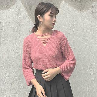 Bell Sleeve Cutout Knit Top