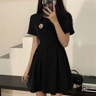 Collared Cutout-back Mini A-line Dress