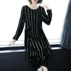Long-sleeve Striped Midi Velvet Dress