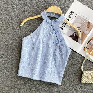 Frog Button Lace Halter Tank Top