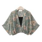 Set: Camisole + Flared-sleeve Flower Print Blouse Camisole & Blouse - Green - One Size