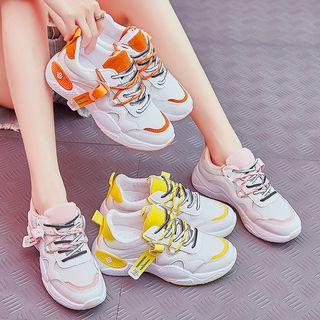 Color Block Mesh Paneled Platform Sneakers