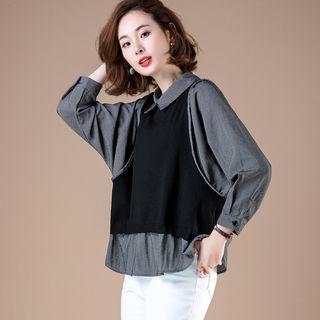 Mock Two-piece Collared Blouse