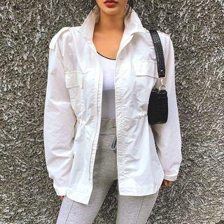 Drawstring-waist Boxy Zip-up Parka
