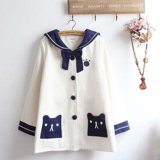 Bear Print Pocket Single-breasted Coat