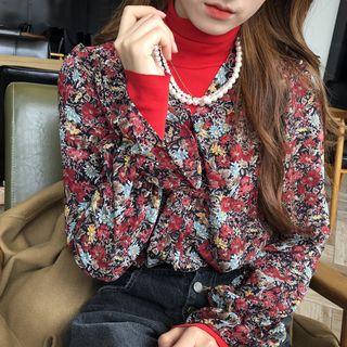 Floral Print Blouse/ Corduroy Midi Jumper Dress