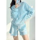 Set: Waffle Loose-fit Sweatshirt + Shorts In 5 Colors