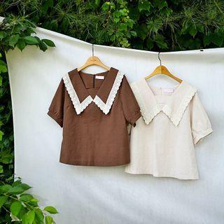 Lace-collar Linen Blend Blouse