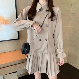Pleated Hem Double-buttoned Shift Dress