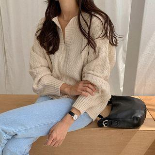 Open-placket Cable-knit Top