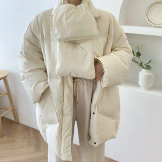 Set: Round-neck Oversized Padded Jacket + Scarf
