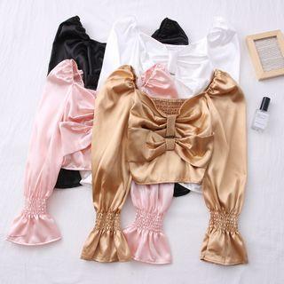 Wide-neck Ribbon Satin Crop Top