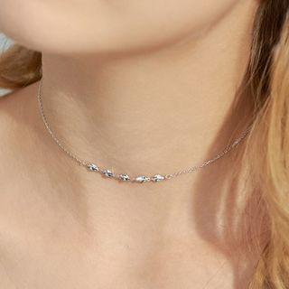 925 Sterling Silver Rhinestone Leaf Choker Silver - One Size